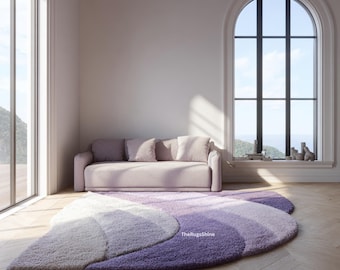 Lavender Curvy Abstract Rug | Lilac Modern Shaggy Carpet | Soft Pastel Aesthetic Area Rug for Living Room & Bedroom