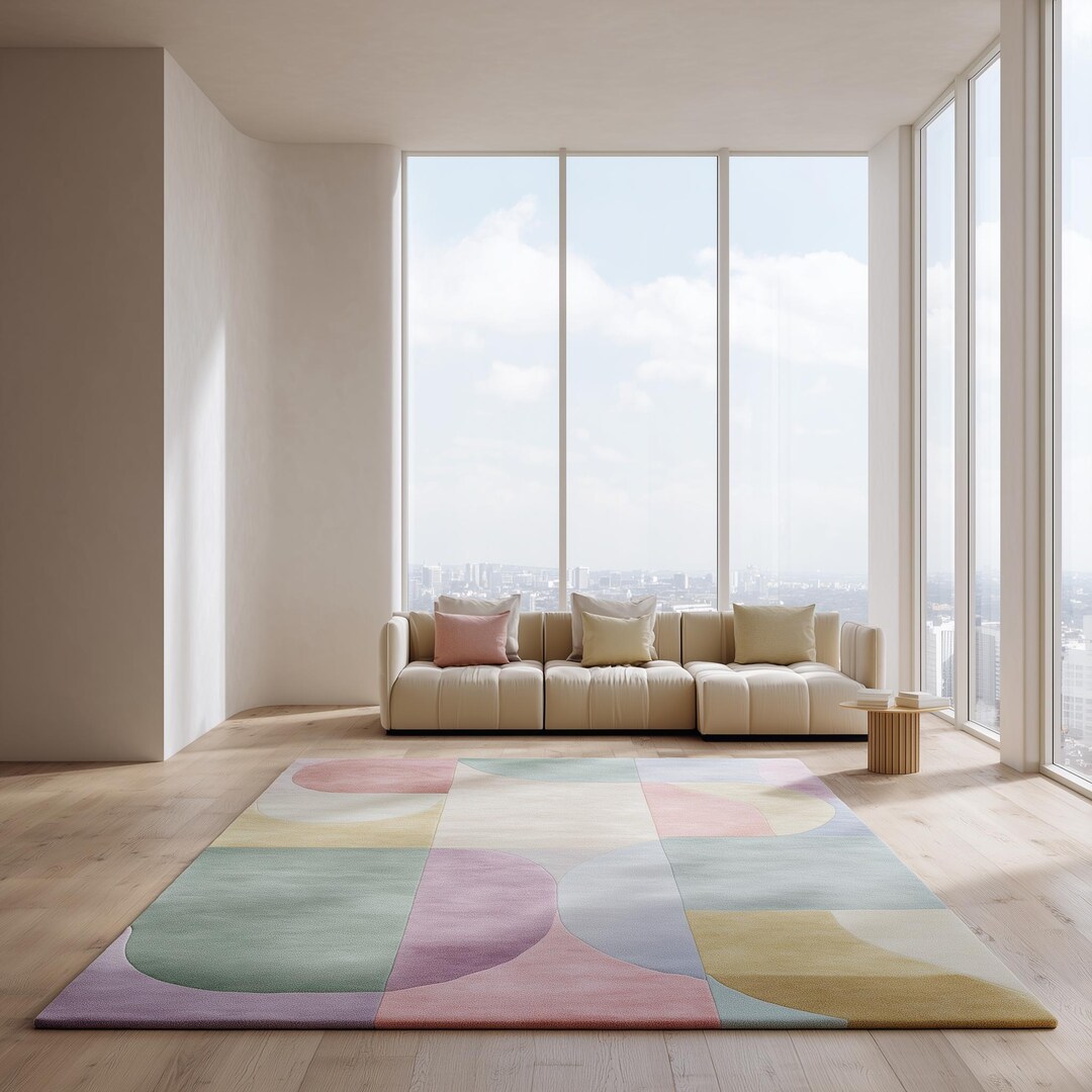 Colorful Pastel Geometric Rug | Hand Tufted Modern Abstract Carpet ...