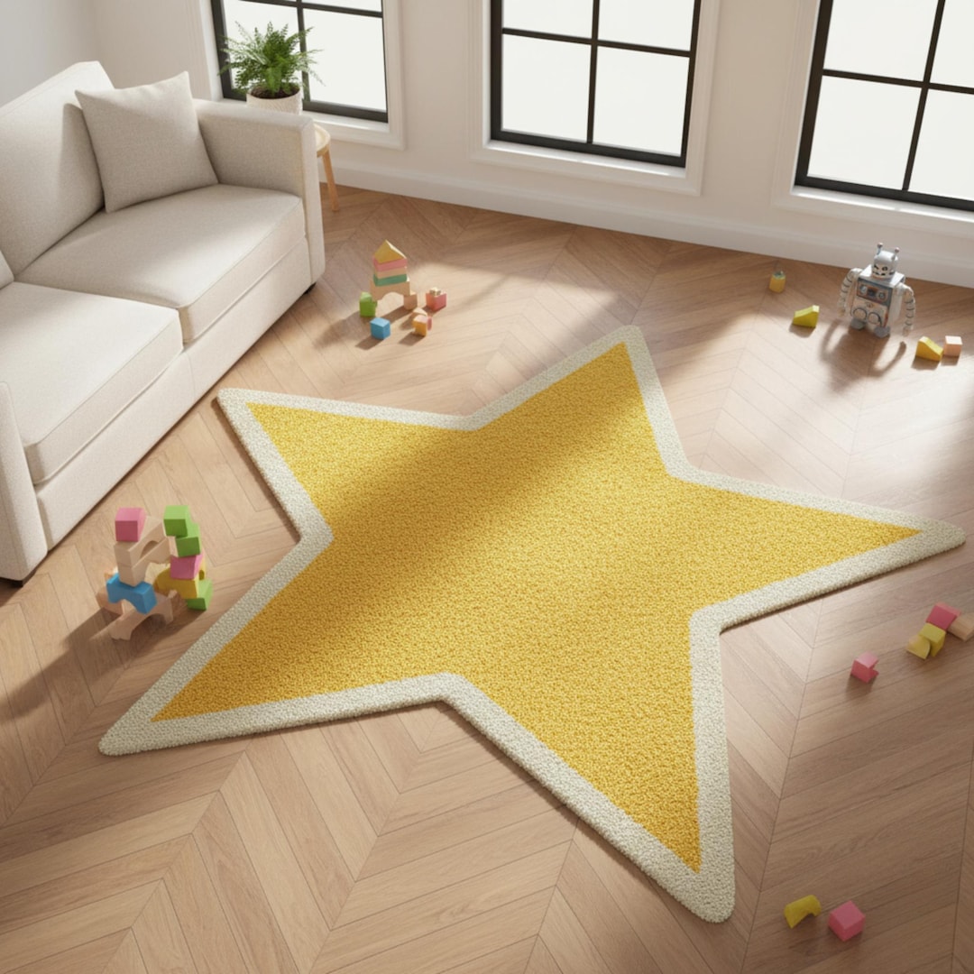 Hand-tufted Wool Yellow Star Rug | Cheerful Kids Bedroom & Playroom - Etsy