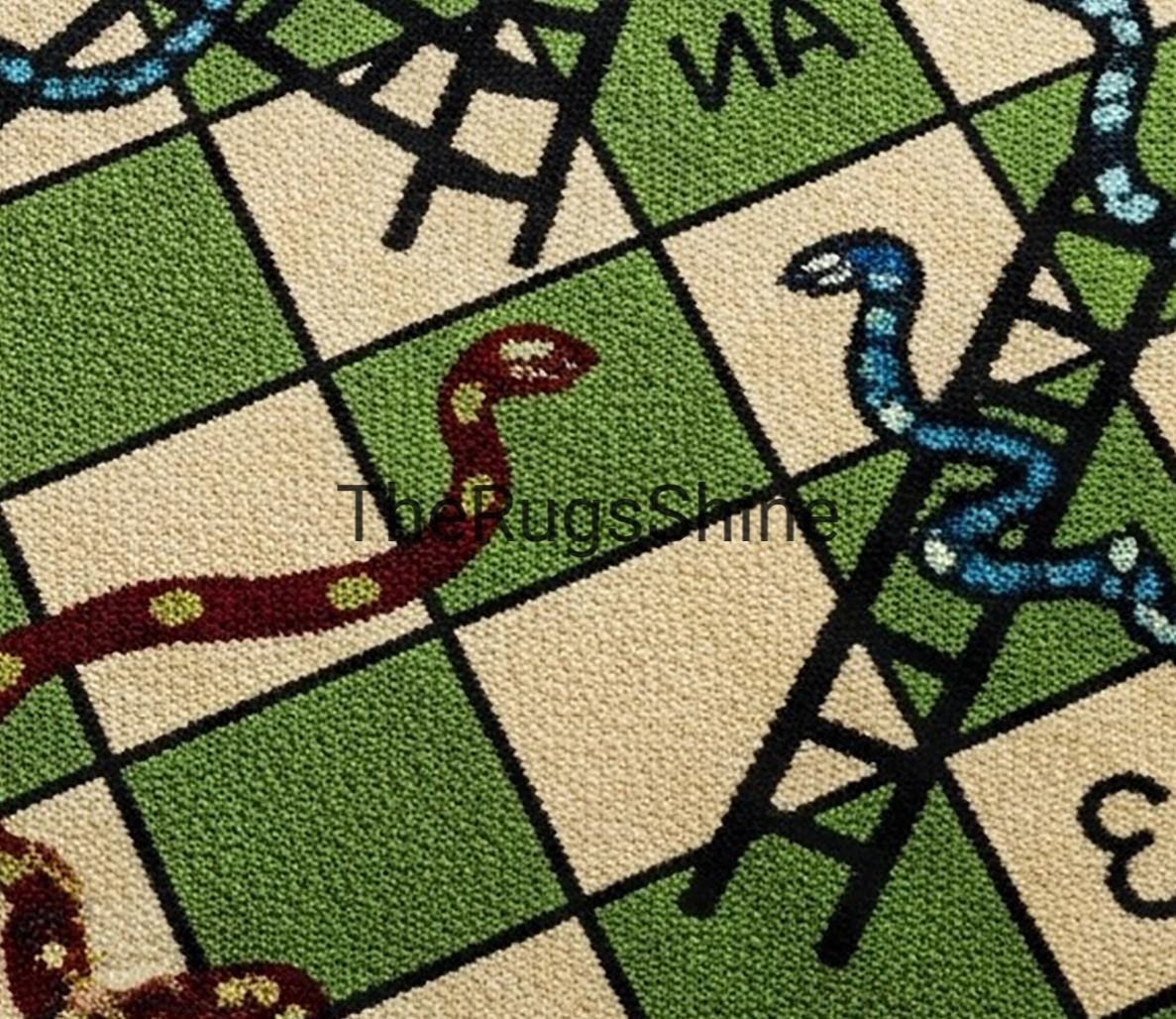 Snake Ladder Rug Green Snakes and Ladders Hand Tufted Scalloped Border Wool Rugs for ...