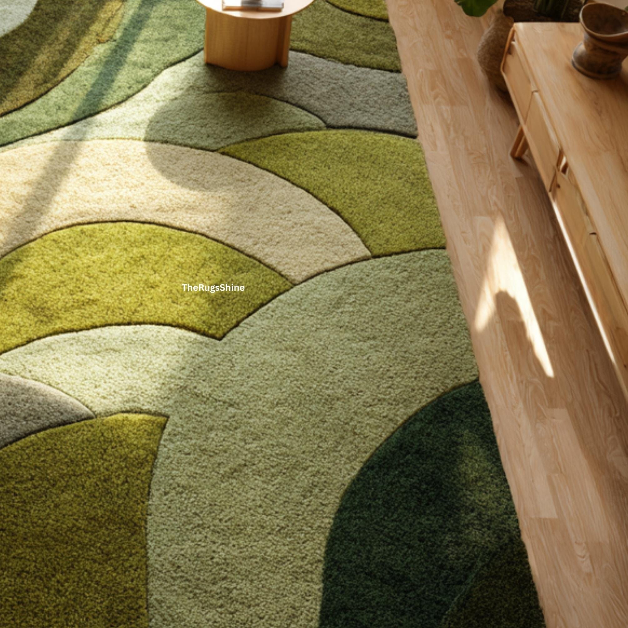 Green Abstract Area Rug | Modern Hand Tufted Carpet for Living Room ...