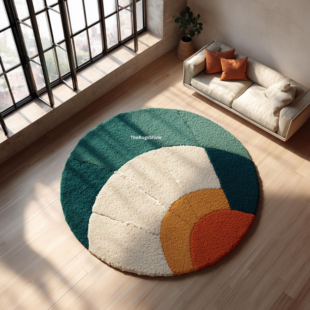 Multi Color Block Rug Round Multi Color Abstract Color Block Rug | Modern Hand Tufted Area ...