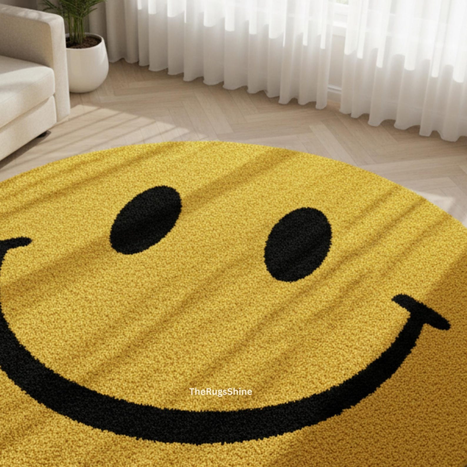 Hand-tufted Wool Smiley Face Rug: Yellow & Black Kids Decor - Etsy