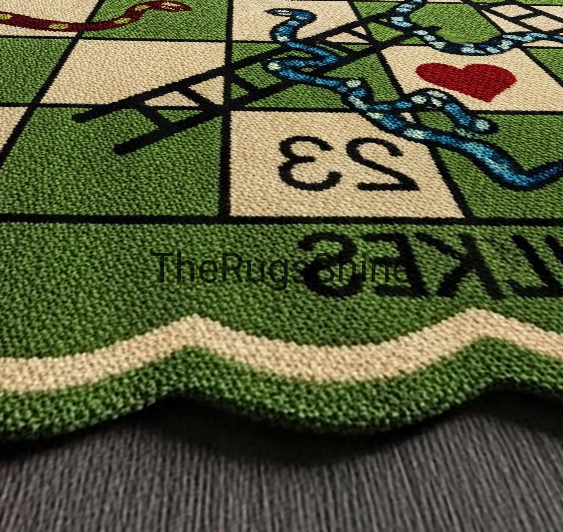 Snake Ladder Rug Green Snakes and Ladders Hand Tufted Scalloped Border Wool Rugs for ...
