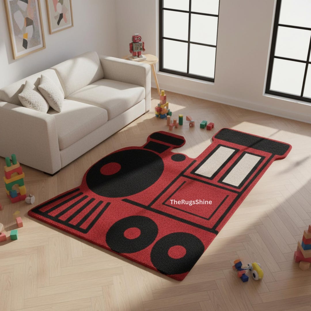 Model Train Rugs Hand-tufted Wool Train Rug: Kids Playroom Engine Design - Etsy