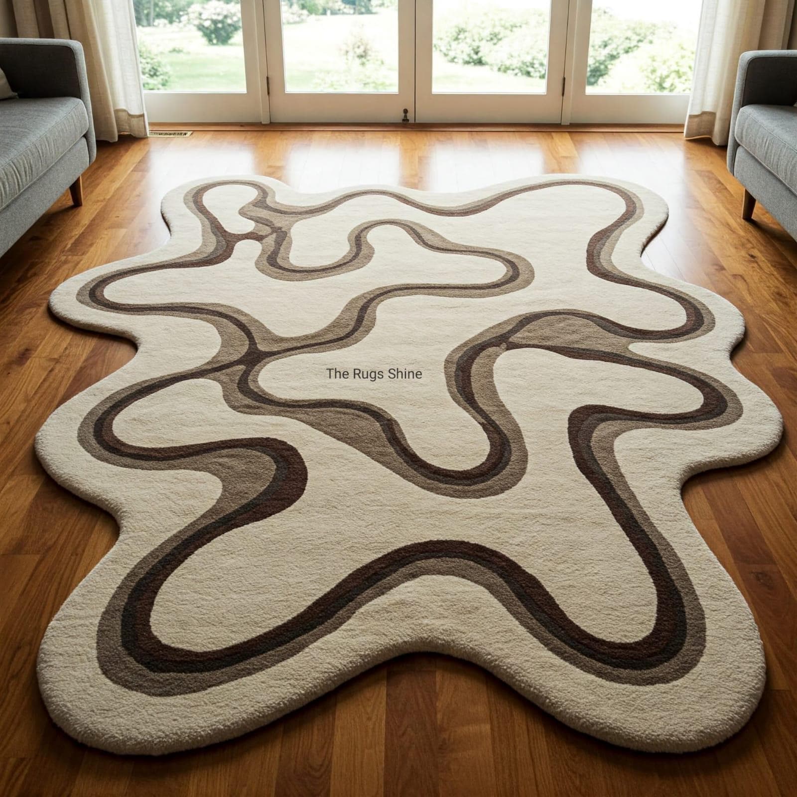 Beige Brown Abstract Hand Tufted Rugs, 8x10 Irregular Rugs for Bedroom, 9x12 Organic Rugs for Living Room, Custom Size Rugs for Kids Room