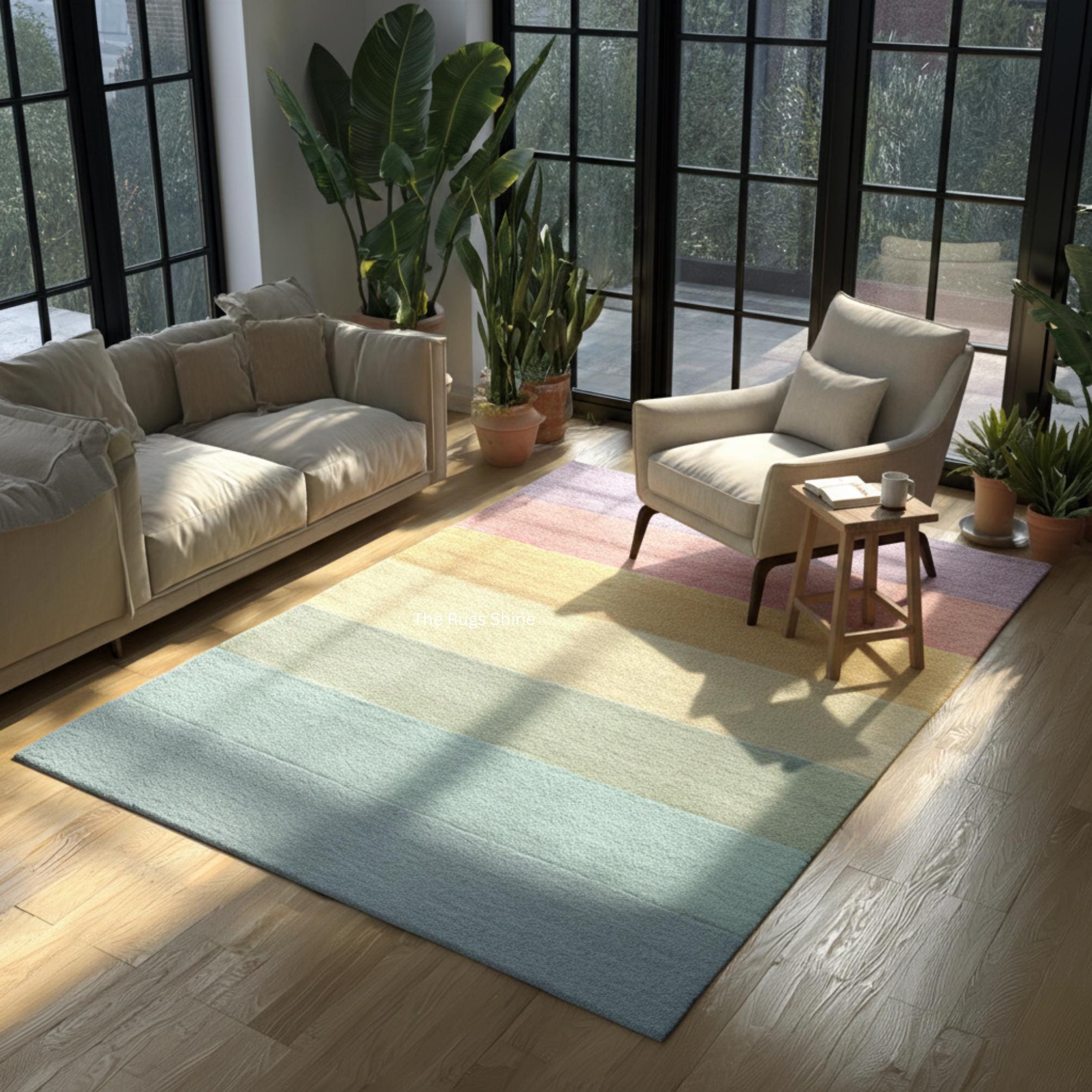 Pastel Rainbow Wool Rug | Soft Gradient Geometric Carpet - Etsy