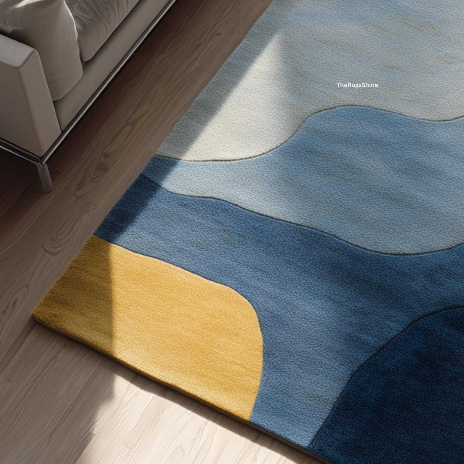 Abstract Blue Rug Pattern Hand-tufted Wool Rug, Modern Abstract Wave Pattern, Blue & Yellow - Etsy