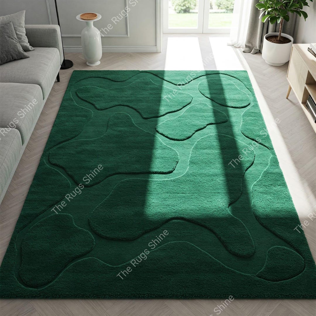 Deep Color Rug Deep Green Rectangular Abstract Hand Tufted Modern Wool Area Rugs for ...