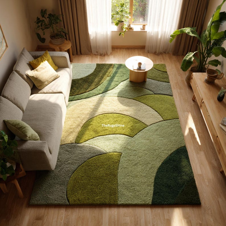 Patterned Green Rug Abstract Design Green Abstract Area Rug | Modern Hand Tufted Carpet for Living Room ...