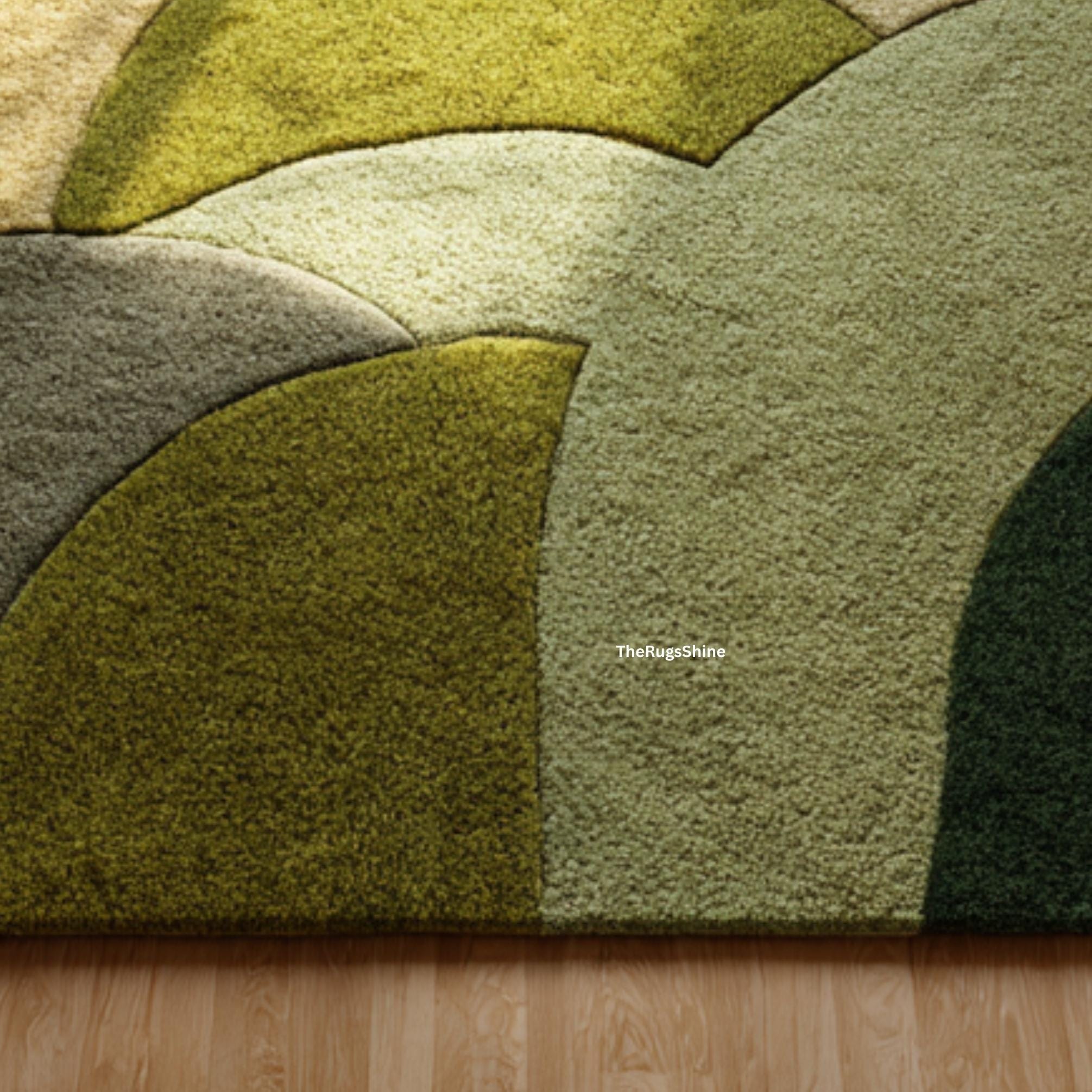 Olive Green Abstract Rug, Hand Tufted Wool Carpet, Organic Geometric ...