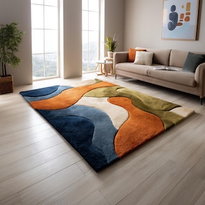 Abstract Wool Rug | 3D Sculpted, Hand Tufted Color Block Carpet
