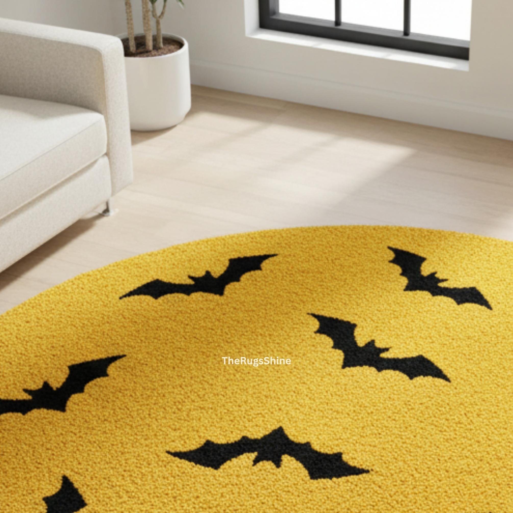 Hand-tufted Wool Bat Round Rug: Halloween Kids Room Decor - Etsy