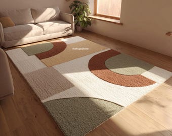 Abstract Area Rug | Modern Geometric Rug | Scandinavian Decor | Neutral Carpet