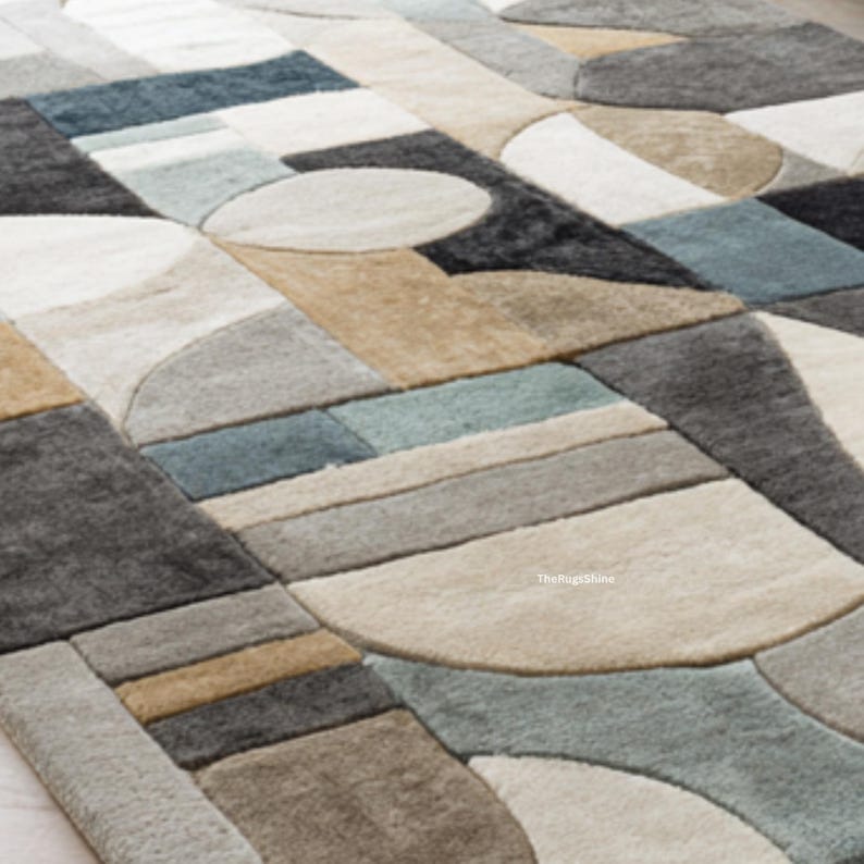 Modern Style Rug Modern Neutral Geometric Wool Rug – Hand Tufted Mid Century Carpet - Etsy