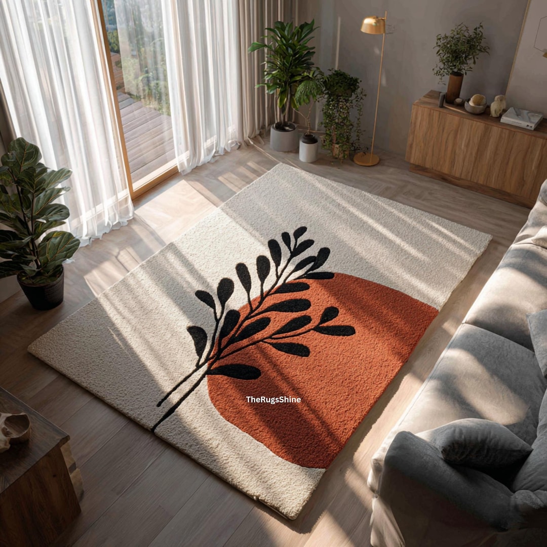 Botanical Abstract Area Rug | Modern Hand Tufted Leaf Design Carpet for ...