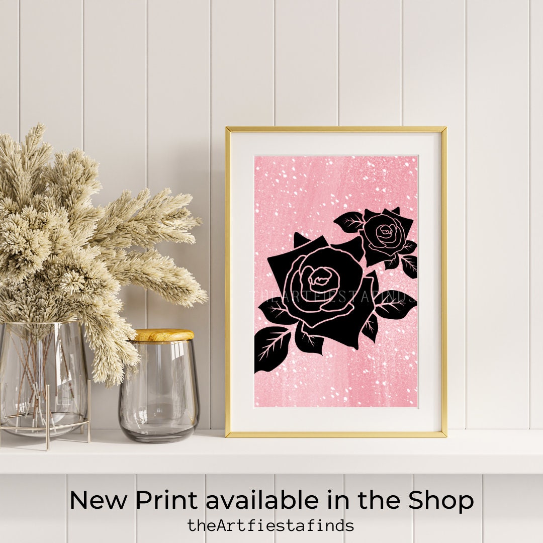 Black Rose With Pink Background Flower Wall Art Digital Downloads Print ...