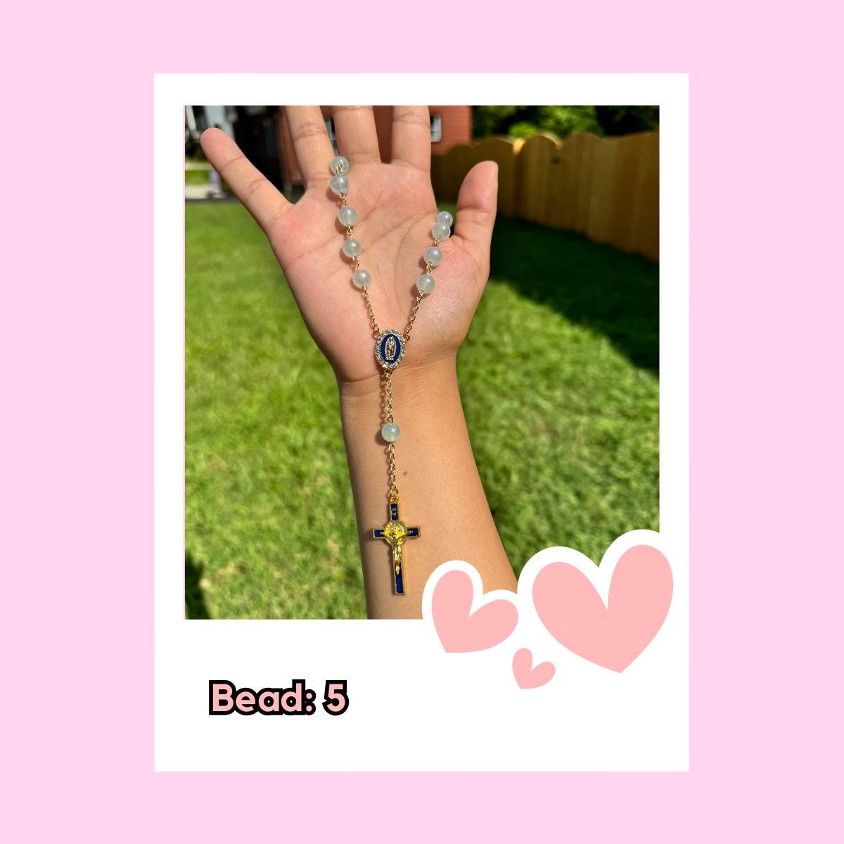 Gold Custom Car Rosary | Personalized Bead & Pendant Colors | Handmade Vehicle Rosary for Rear view Mirror