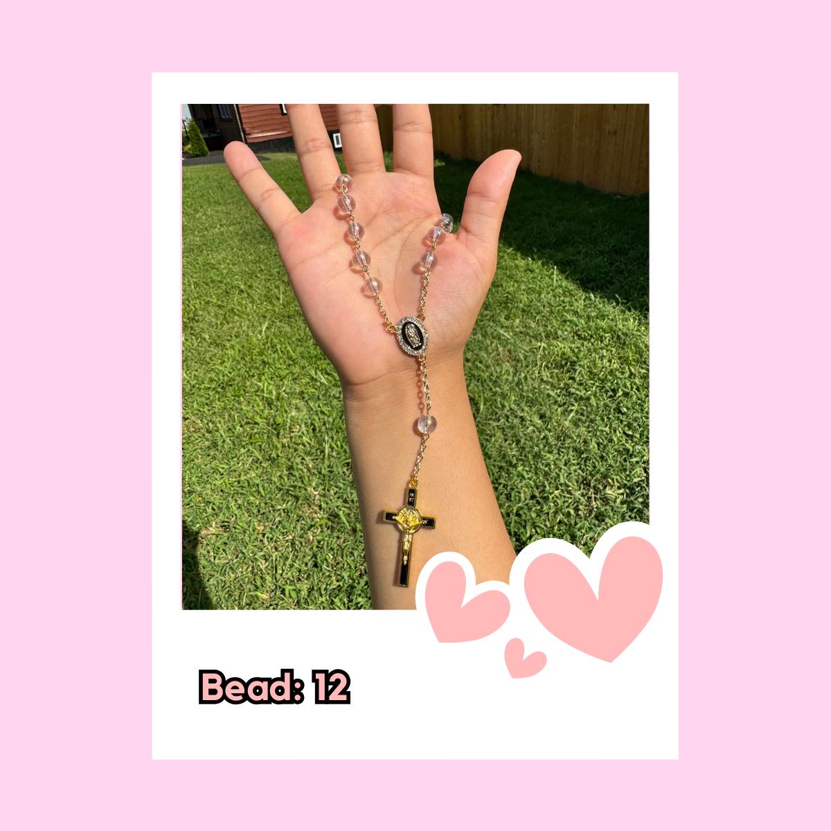 Gold Custom Car Rosary | Personalized Bead & Pendant Colors | Handmade Vehicle Rosary for Rear view Mirror