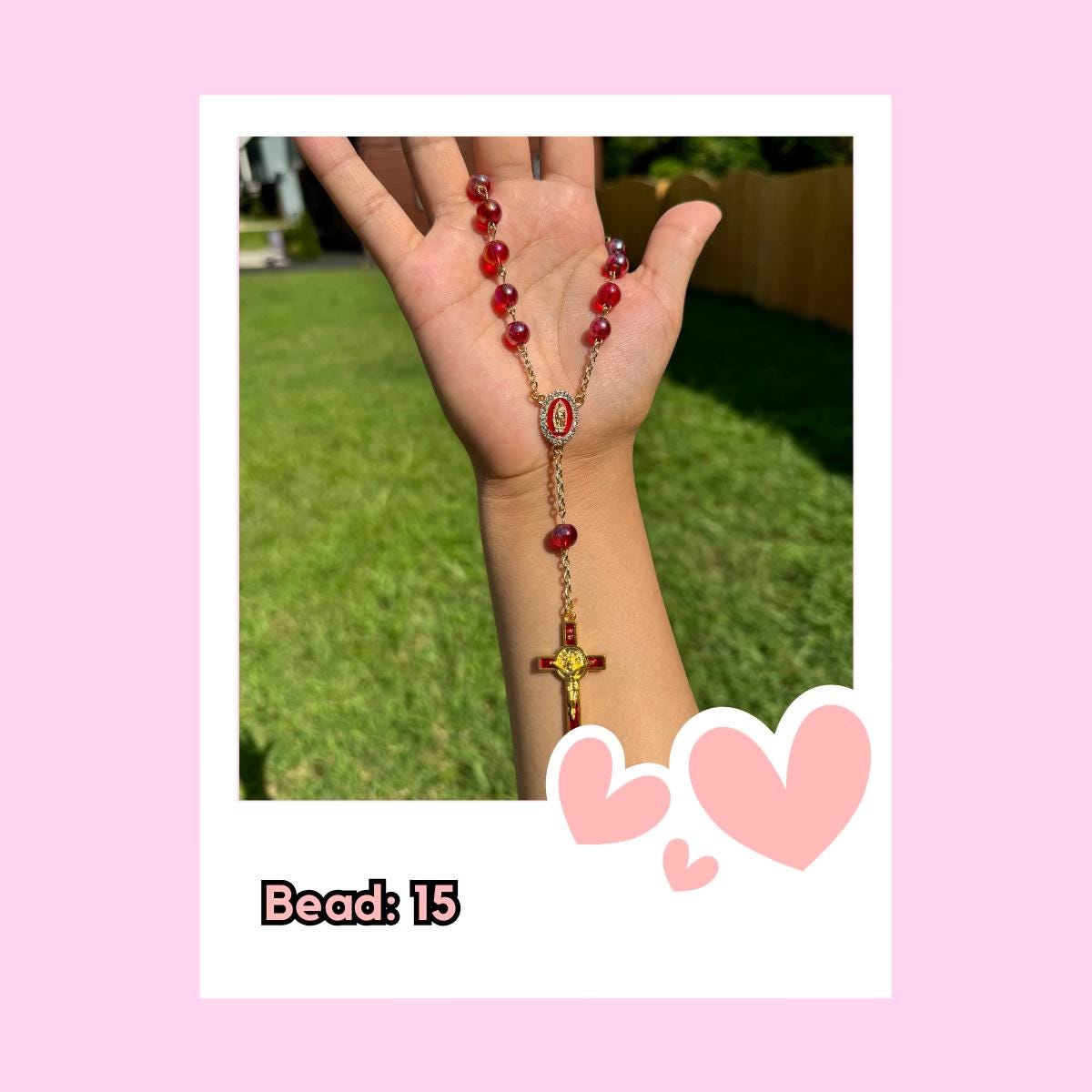 Gold Custom Car Rosary | Personalized Bead & Pendant Colors | Handmade Vehicle Rosary for Rear view Mirror