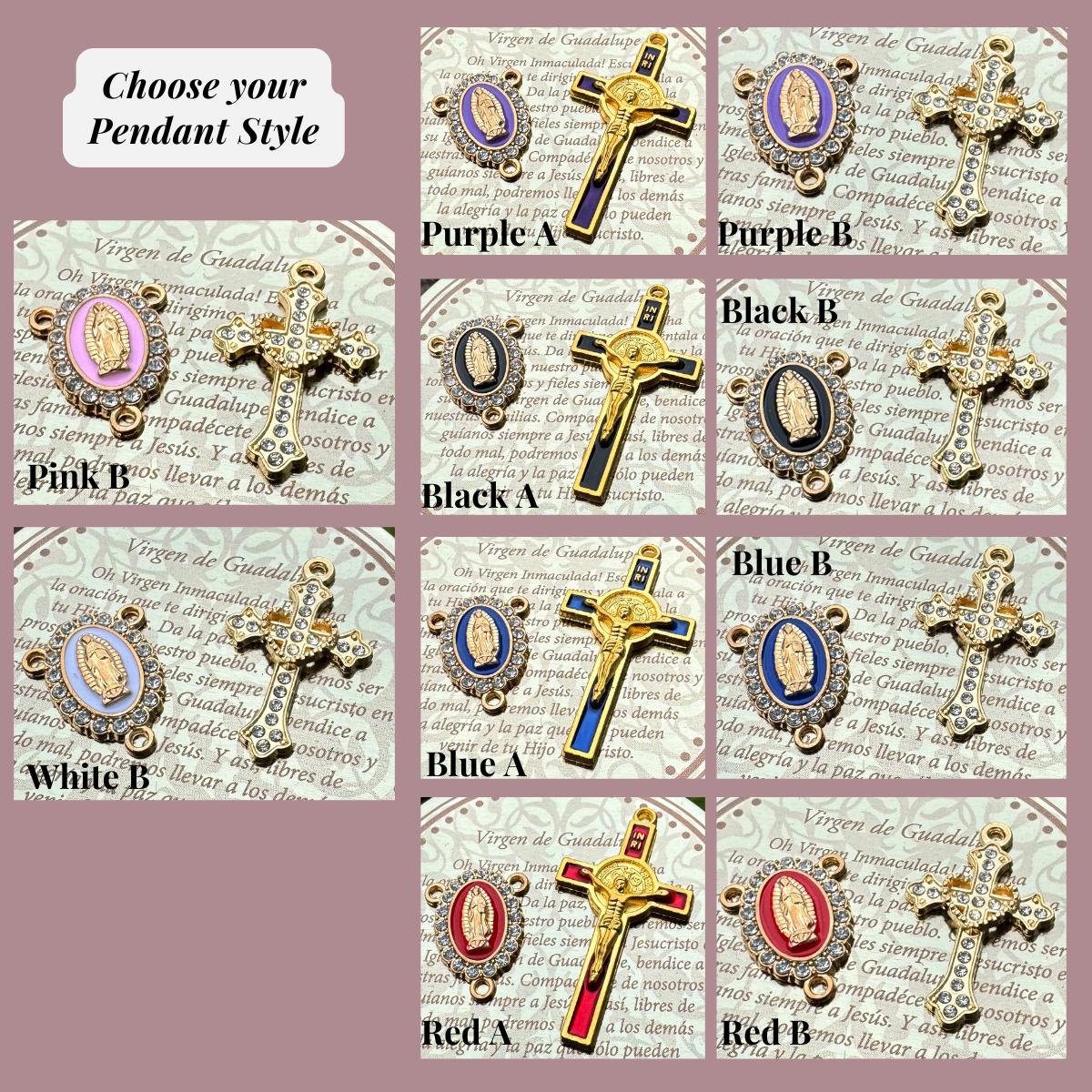 Gold Custom Car Rosary | Personalized Bead & Pendant Colors | Handmade Vehicle Rosary for Rear view Mirror