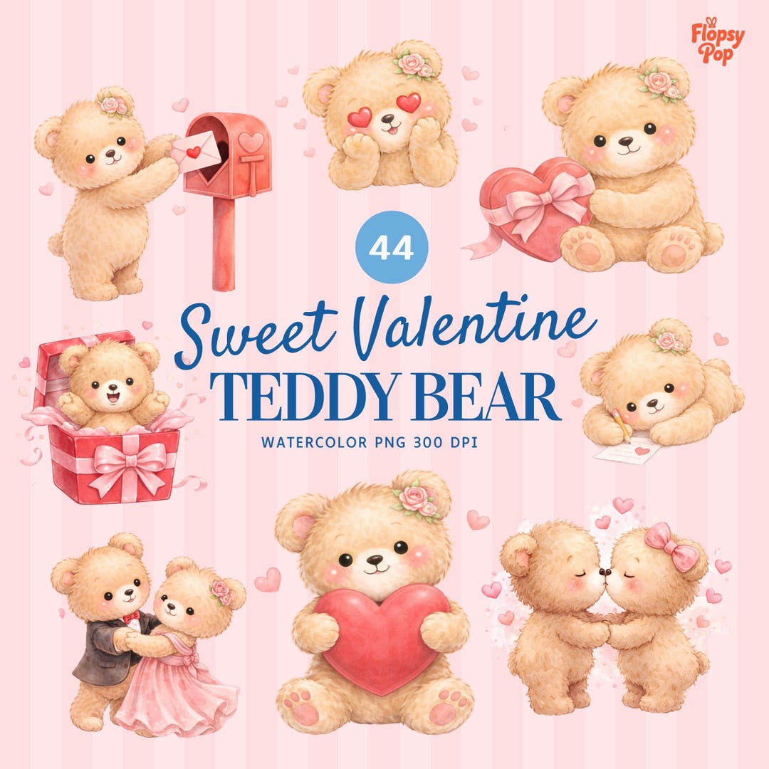 Valentine Teddy PNG Bundle (44) | Watercolor Love Clipart | Romantic ...
