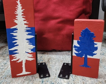 Tree Bookends, Hand Painted Wood with Texture Acrylic. Great for Americana Decor, Book Lovers, and Nature Lovers! Gifts For Avid Readers!