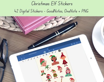 Stickers numériques elfes de Noël | Autocollants de Noël | Autocollants des Fêtes | Autocollants saisonniers | Autocollants Goodnotes | Stickers OneNote | PNG