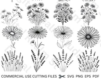 110 Wildflower SVG Bundle, Floral svg, Minimalist Bouquet svg, Birth Flower svg, Flower png, Floral svg Bundle, Flower Sketch svg