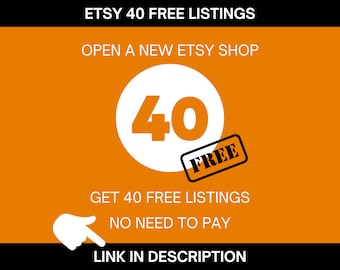 Etsy 40 gratis listings voor een open nieuwe winkel, gratis listingcredits voor NIEUWE winkels, 40 gratis Etsy listings, link in beschrijving.
