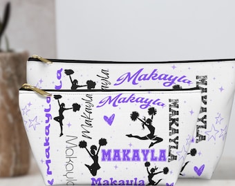 Estuche de accesorios personalizado para animadoras, bolsa de cosméticos con nombre personalizado y patrón de animadoras, regalo para animadoras, regalo a juego para el equipo de animadoras