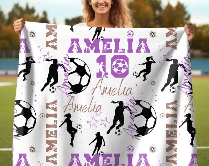 Custom Name Soccer Blanket, Personalized Soccer Girl, Gift for Soccer Lover, Blanket For Soccer Player, Gift for Senior Night, Fifa Fan