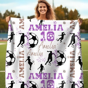 Custom Name Soccer Blanket, Personalized Soccer Girl, Gift for Soccer Lover, Blanket For Soccer Player, Gift for Senior Night, Fifa Fan