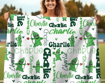 Pickles Personalized  Blanket, Custom Name with Cute Pickle Pattern, Gift for Pickle Lover, Customized Pickles Throw, Funny Gift