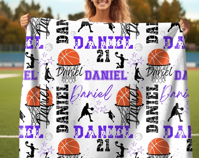 Basketball Boy Personalized  Blanket, Custom Name Basketball Throw, Gift for Basketball Fan, Blanket For Basketball Player, Sport Team Gift