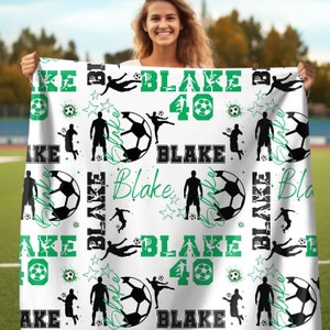 Custom Boy Name Soccer Blanket, Gift for Soccer Player, Personalized Football Throw, Soccer Team Coach Gift, Fifa Fan Gift, Mondial Fan