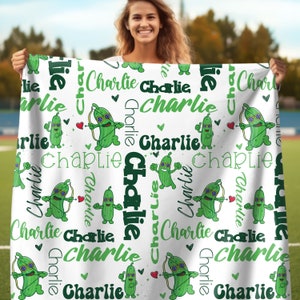 Pickles Personalized  Blanket, Custom Name with Cute Pickle Pattern, Gift for Pickle Lover, Customized Pickles Throw, Funny Gift