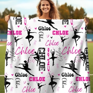 Personalized Ballet Blanket, Custom Girl Name Collage with Ballerina Pattern, Personalized Gift for Ballet Dancer,  Make Your Gift Personal