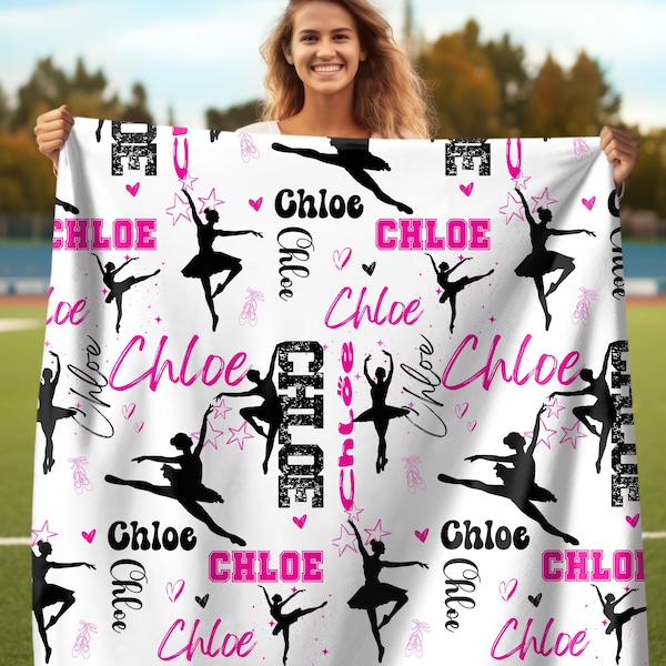 Personalized Ballet Blanket, Custom Girl Name Collage with Ballerina Pattern, Personalized Gift for Ballet Dancer,  Make Your Gift Personal