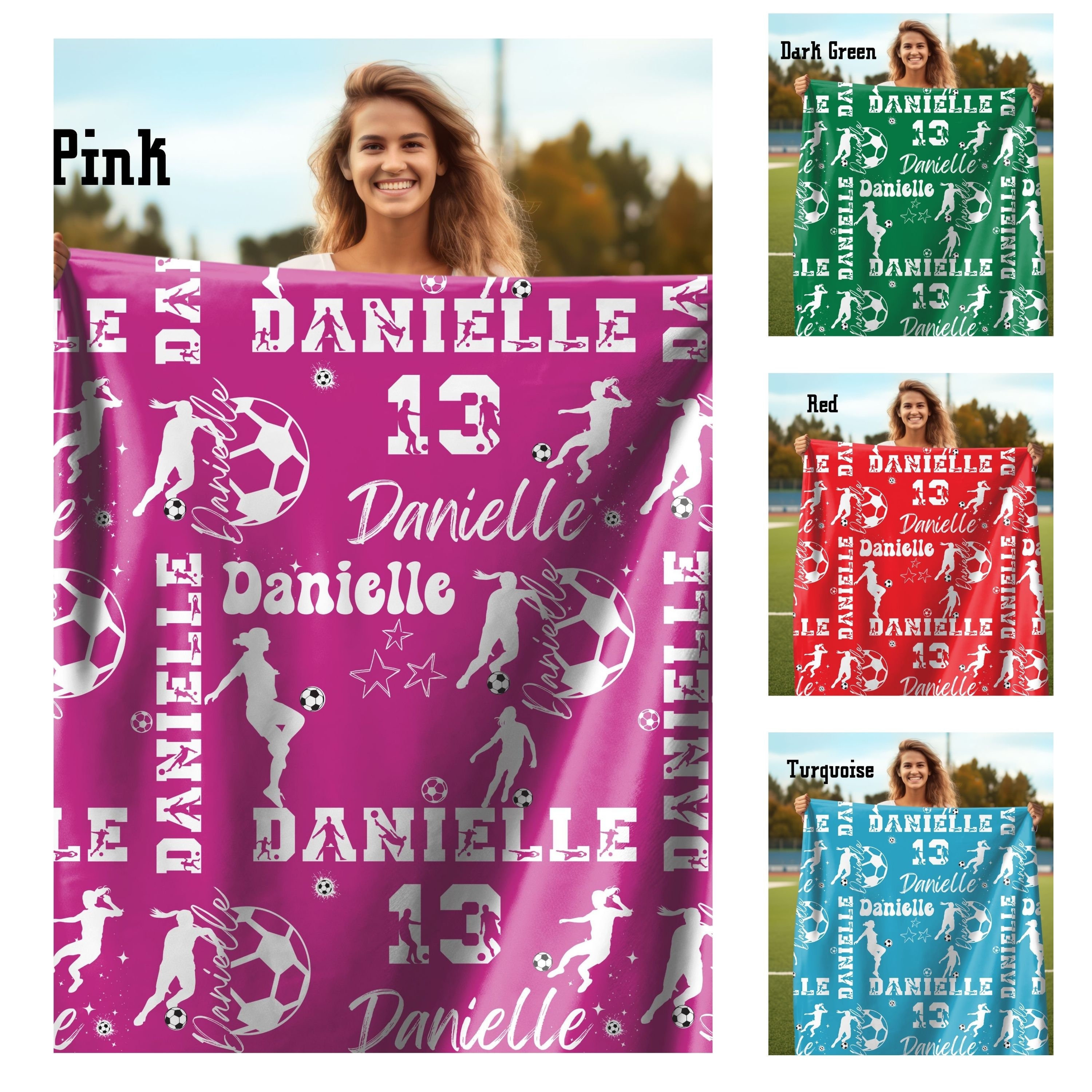 Personalized Soccer Girl Blanket, Custom Name Football Throw, Personalized Gift for Soccer Player, Matching Team Gift Soccer Senior Night