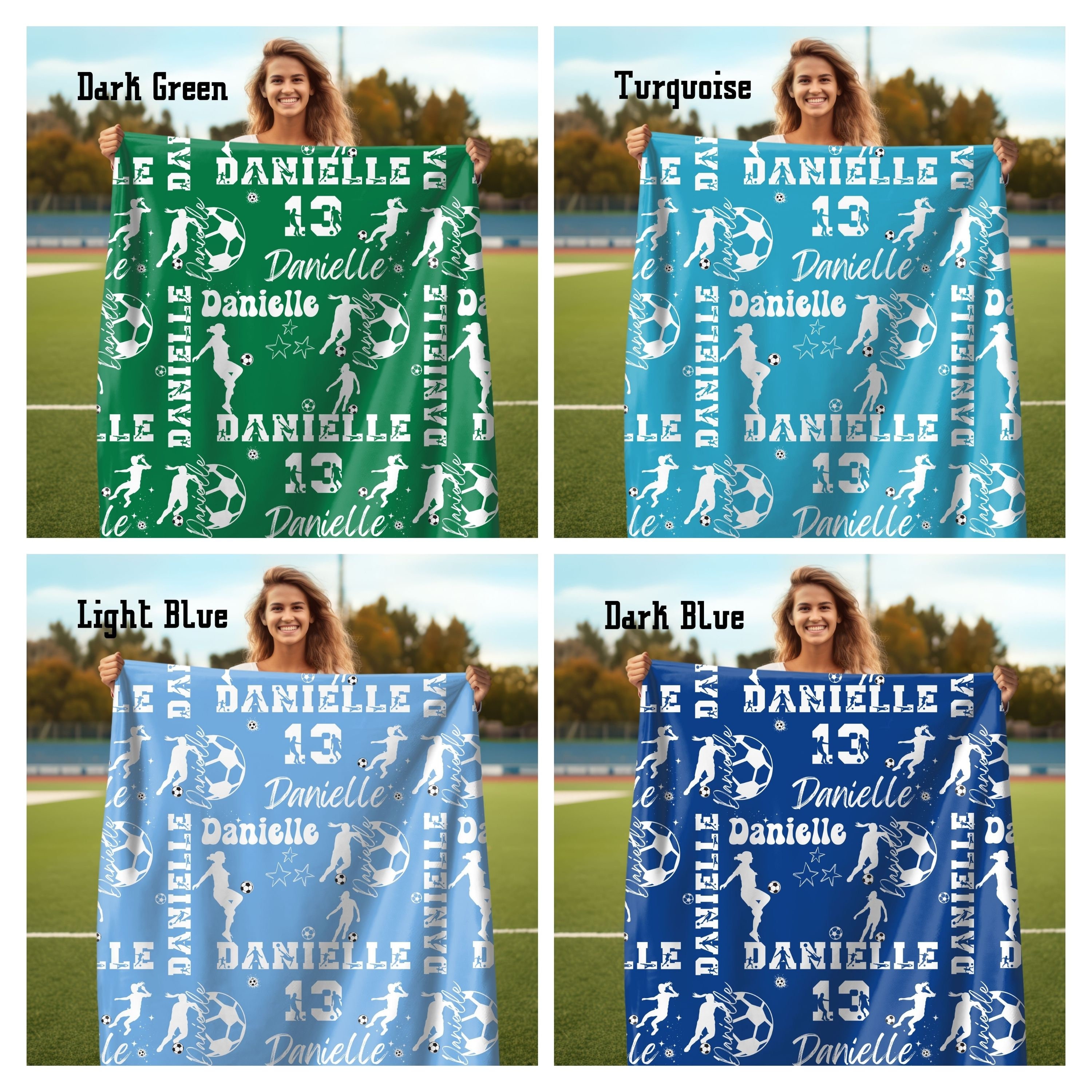 Personalized Soccer Girl Blanket, Custom Name Football Throw, Personalized Gift for Soccer Player, Matching Team Gift Soccer Senior Night