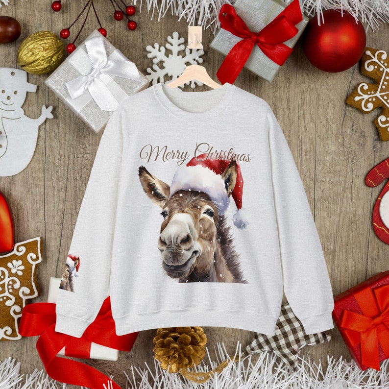 Christmas Donkey Sleeve Print Sweatshirt, Christmas Donkey Sweater