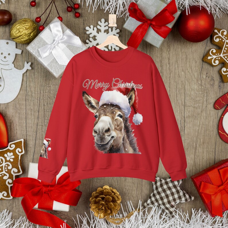 Christmas Donkey Sleeve Print Sweatshirt, Christmas Donkey Sweater, Farmyard Christmas Shirt