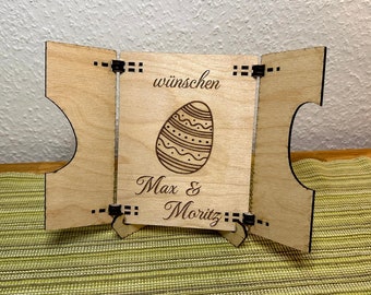 Wooden Easter card, foldable, personalized