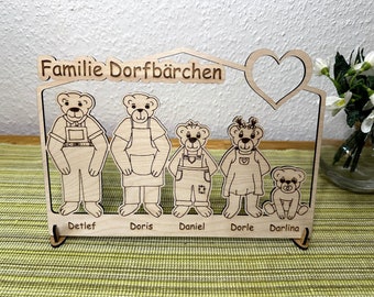 Bear house with name, wooden house personalized, housewarming gift, family door sign, wedding birthday gift, house with name