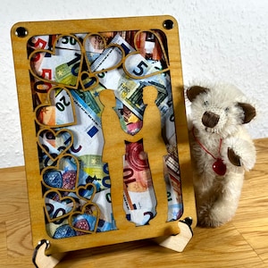Geschenkkarte aus Holz, Geldgeschenk, Geburtstag, Geschenkidee, Herzen, Geldverpackung, Liebe, Gay, Gleichgeschlechtlich