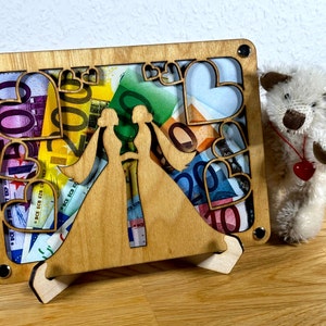 Geschenkkarte aus Holz, Geldgeschenk, Geburtstag, Geschenkidee, Herzen, Geldverpackung, Liebe, Lesbisch, Gleichgeschlechtlich