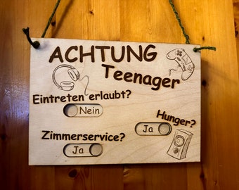 Teenager-Eltern-Interface, Achtung Teenager, Schild, Interaktiv, Geschenk, Kinderzimmer, Türschild, Kommunikation, Geburtstag