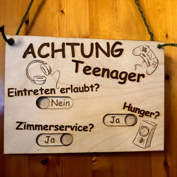 Teenager-Eltern-Interface, Achtung Teenager, Schild, Interaktiv, Geschenk, Kinderzimmer, Türschild, Kommunikation, Geburtstag