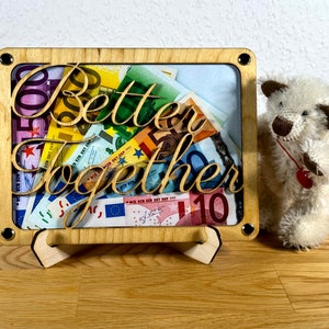 Better Together, Geschenkkarte aus Holz, Geldgeschenk, Geburtstag, Geschenkidee, Herzen, Geldverpackung, Liebe